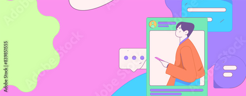 Virtual characters social communication concept business flat vector hand drawn illustration
