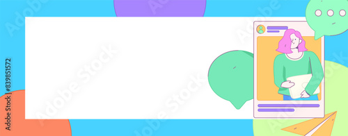 Virtual characters social communication concept business flat vector hand drawn illustration
