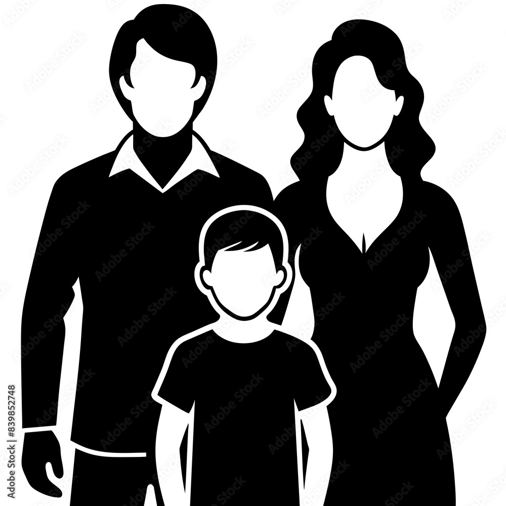 Fototapeta premium Happy family with mother father and two children vector silhouettewhite background