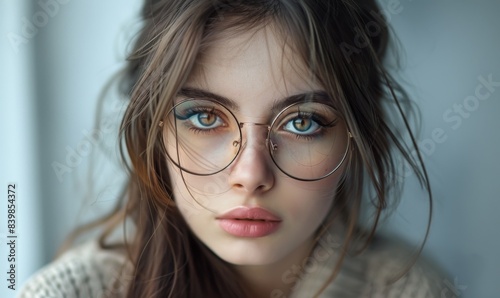 cute girl in glasses with long hair