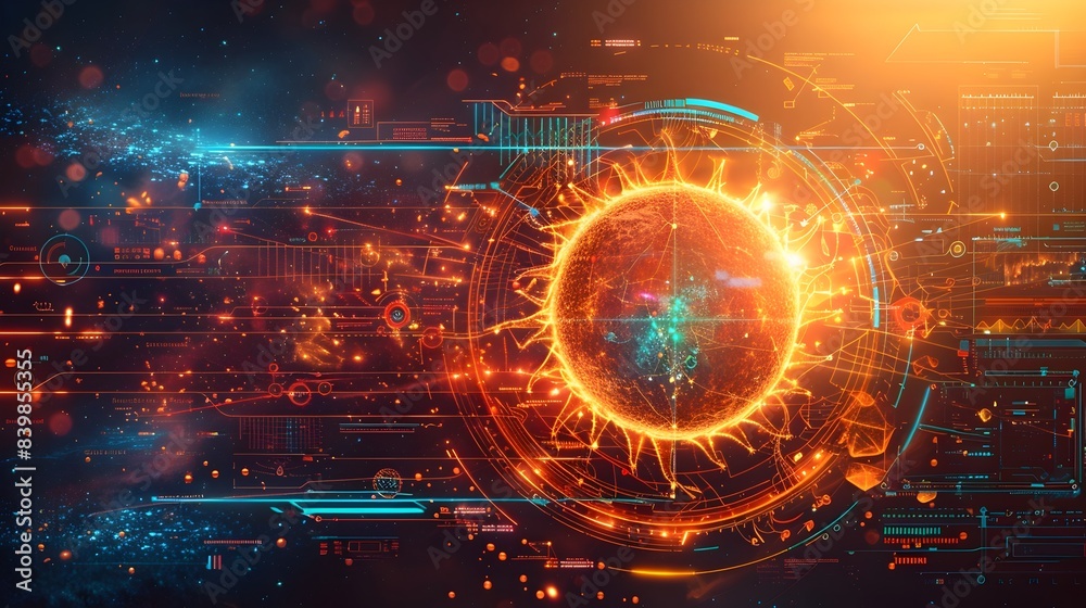 Vibrant Infographic Sun with Dynamic Overlapping Shapes Conveying Solar Energy in Neon Inspired Vibrant Infographic Sun with Dynamic Overlapping Shapes Conveying Solar Energy in Neon Inspired