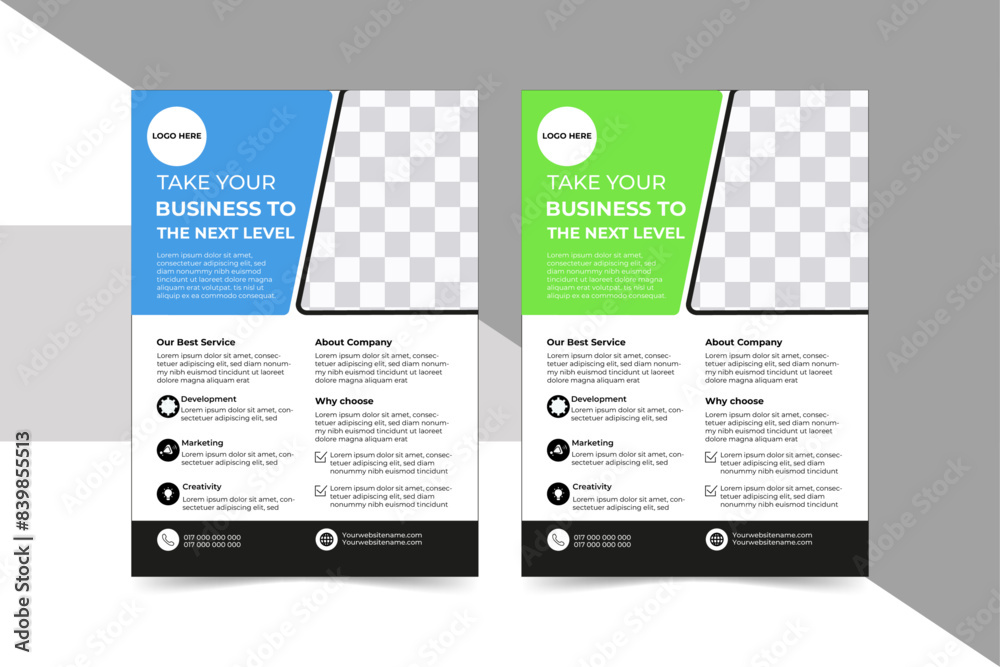 Obraz premium a bundle of 2 templates of a4 flyer, modern template, in blue and emerald color, and modern design, perfect for creative professional business. marketing. new digital marketing flyer set. 