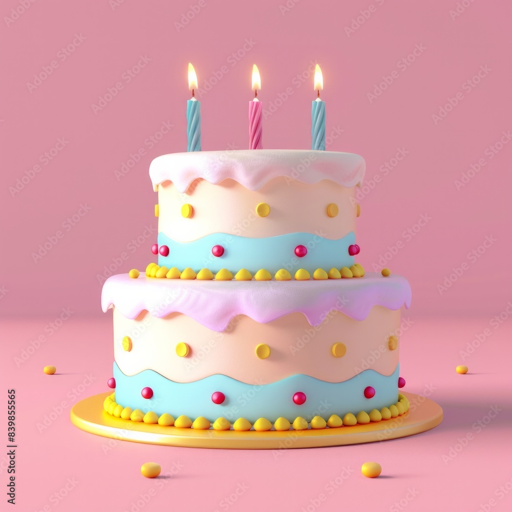 Birthday Cake Emoji 3D Icon Create a birthday cake emoji with three pastel-colored layers and candles lit on top, AI Generative Birthday Cake Emoji 3D Icon Create a birthday cake emoji with three pastel-colored layers and candles lit on top, AI Generative