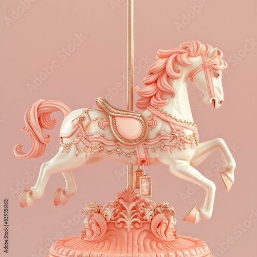 Soft Coral Carousel Horse Illustrate a 3D carousel horse icon in soft coral, AI Generative