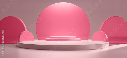 Empty product podium scene. Abstract stage showcase with pink circles on background