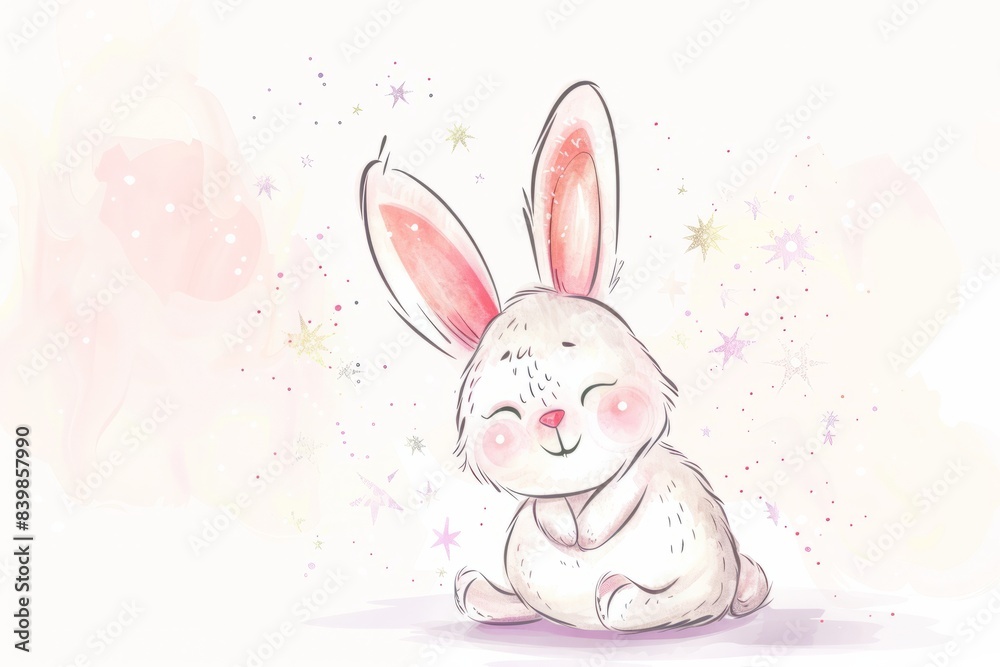 Cartoon cute doodles of a magical bunny with a twinkling nose and fluffy ears, Generative AI Cartoon cute doodles of a magical bunny with a twinkling nose and fluffy ears, Generative AI