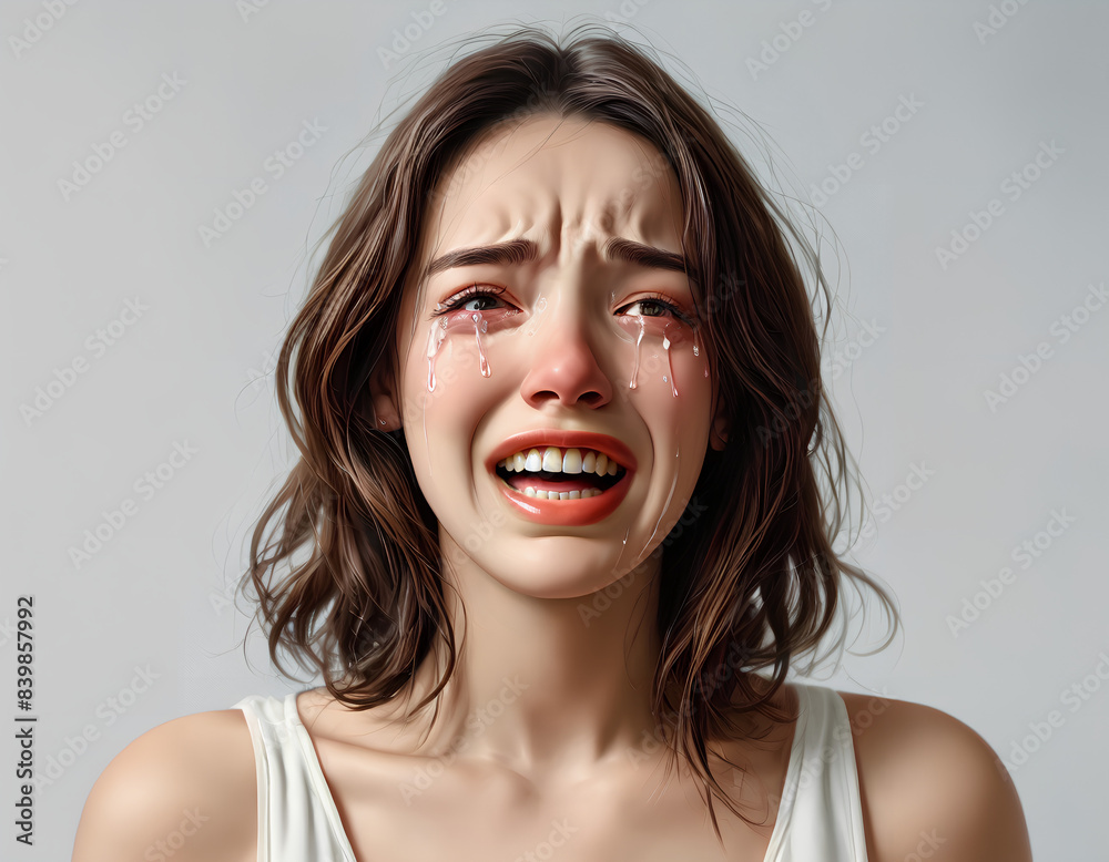 Portrait of a Crying Girl with Realistic Emotions, Beautiful girl cries, Close up at the face, Show her face clearly Portrait of a Crying Girl with Realistic Emotions, Beautiful girl cries, Close up at the face, Show her face clearly