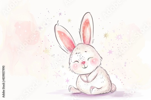 Cartoon cute doodles of a magical bunny with a twinkling nose and fluffy ears, Generative AI © Starlight