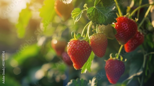 Background of Strawberry Garden with Natural Light