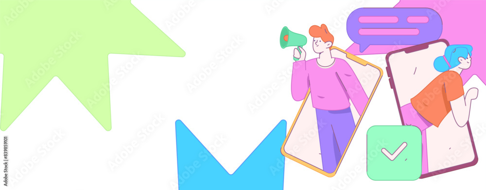 Virtual characters social communication concept business flat vector hand drawn illustration
