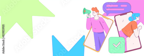 Virtual characters social communication concept business flat vector hand drawn illustration
