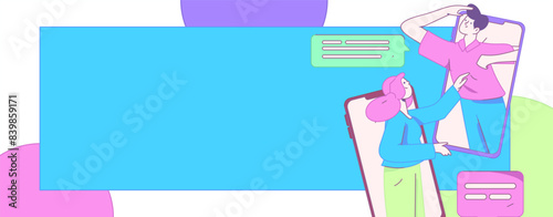 Virtual characters social communication concept business flat vector hand drawn illustration
