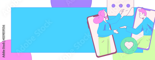 Virtual characters social communication concept business flat vector hand drawn illustration
