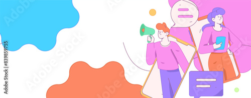 Virtual characters social communication concept business flat vector hand drawn illustration
