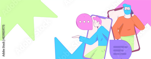 Virtual characters social communication concept business flat vector hand drawn illustration
