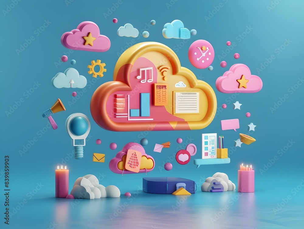 Animated Cloud Based Educational Platform with Floating Virtual Learning Resources in the Sky Animated Cloud Based Educational Platform with Floating Virtual Learning Resources in the Sky