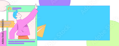 Virtual characters social communication concept business flat vector hand drawn illustration
