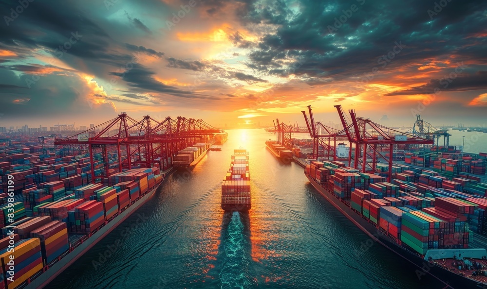 international trading supply chain seaport full of stacked Containers ...