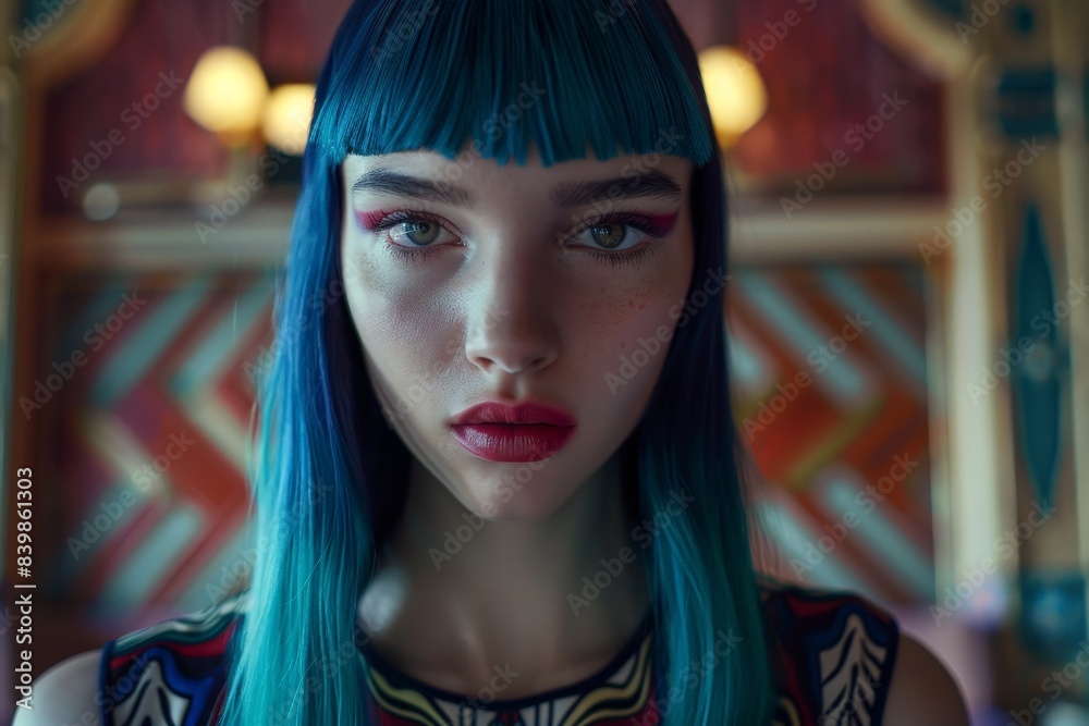 Striking portrait of a woman with vibrant blue hair Striking portrait of a woman with vibrant blue hair