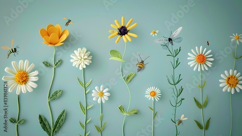 Vibrant Floral Meadow Showcasing the Intricate Process of Pollination