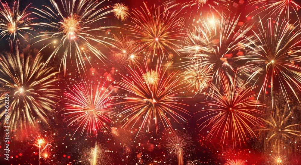 Naklejka premium Vibrant fireworks display in the night sky