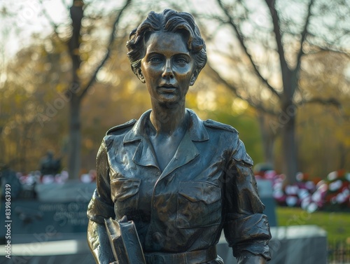 bronze statue of a woman in military uniform