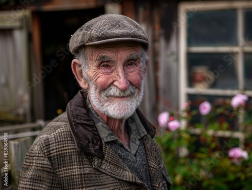 Smiling senior man with beard and cap in rustic setting © Balaraw