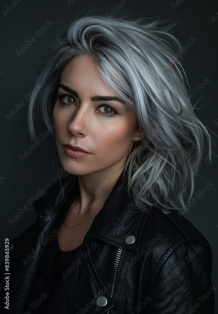Striking portrait of a woman with dramatic silver hair Striking portrait of a woman with dramatic silver hair