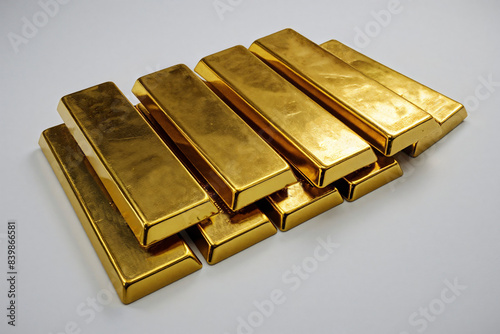 Brics stacked on the background of Baise, gold investment, precious metal investment concept photo
