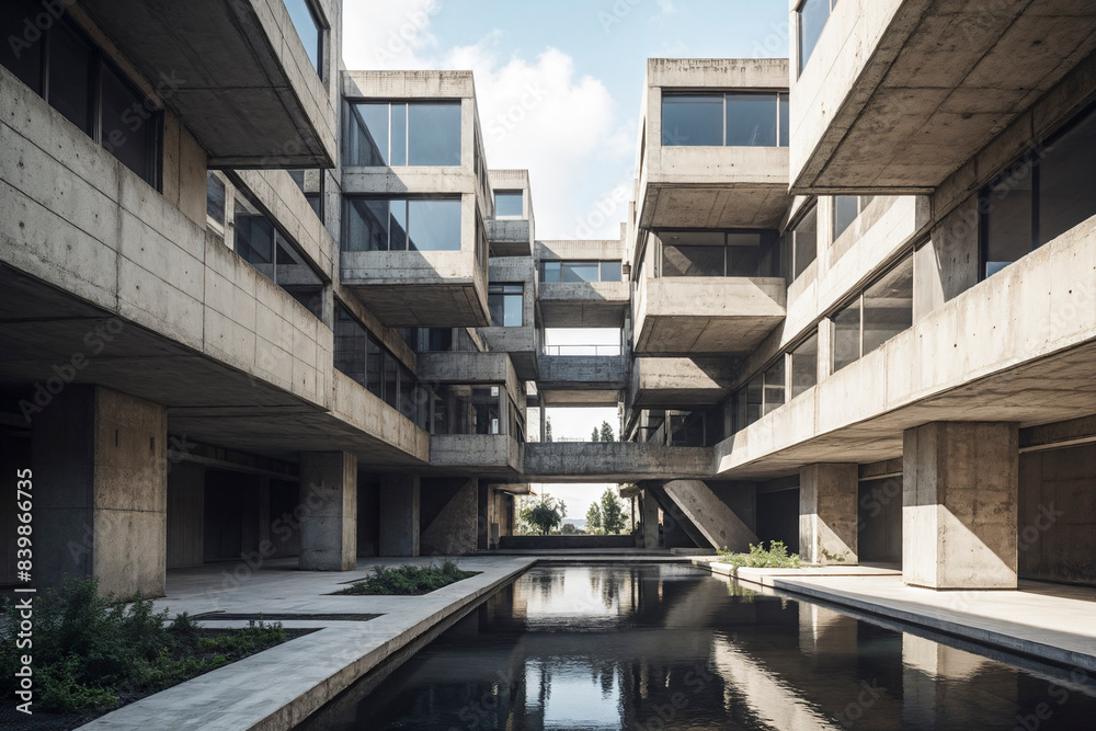 Fototapeta premium Modern concrete building with ground background