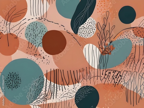 Wallpaper Mural Hand drawn contemporary art background with various organic shapes, lines and doddle. Trendy artistic collage. Aesthetic horizontal banner template in pastel colors with copy space  Generative AI  Torontodigital.ca