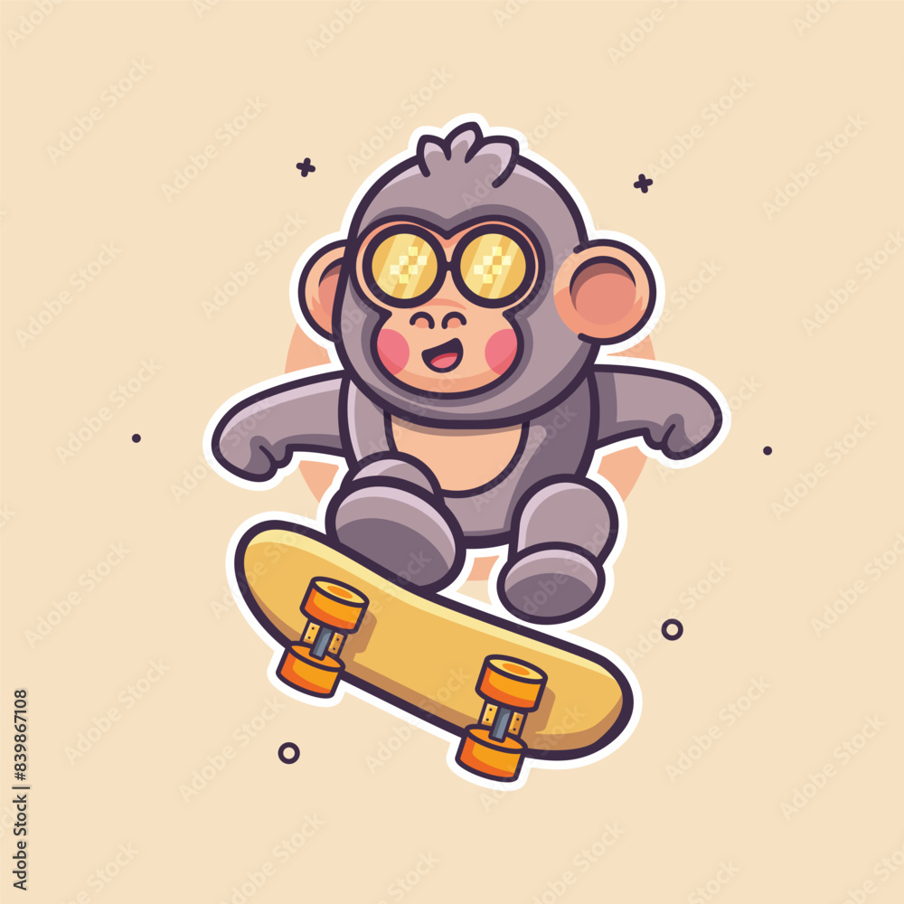 happy gorilla animal character mascot playing skateboard isolated cartoon in flat style design happy gorilla animal character mascot playing skateboard isolated cartoon in flat style design