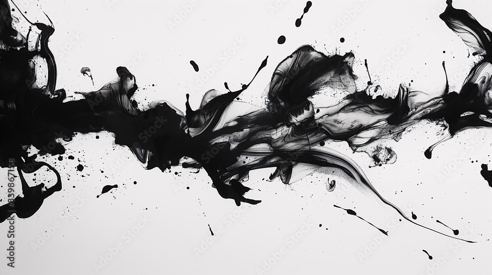 水墨 ダイナミックな黒インクのスプラッシュ抽象アート Dynamic black ink splash abstract art in sumi-e style 水墨 ダイナミックな黒インクのスプラッシュ抽象アート Dynamic black ink splash abstract art in sumi-e style