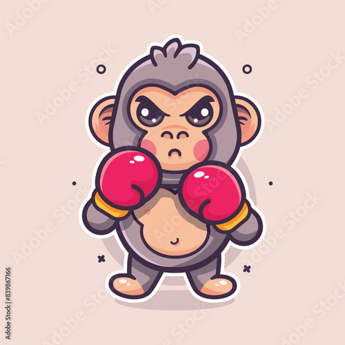 cool gorilla animal character mascot playing boxing sport isolated cartoon