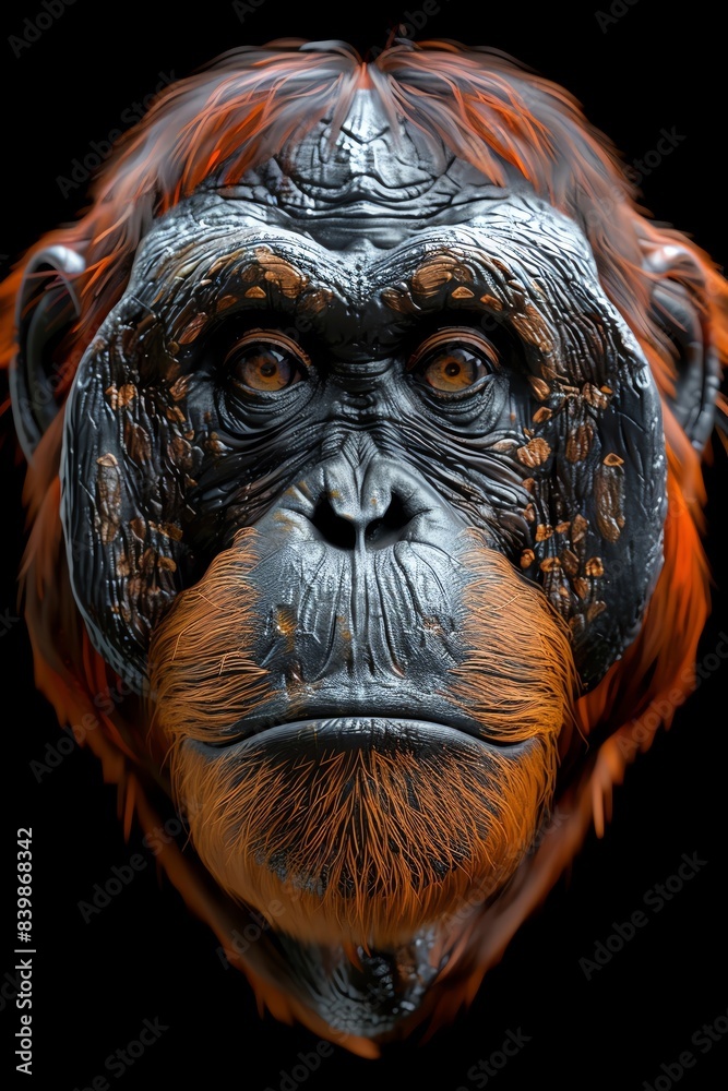 a 3D render of a symmetrical orangutan head and neck, no background, symmetrical art a 3D render of a symmetrical orangutan head and neck, no background, symmetrical art
