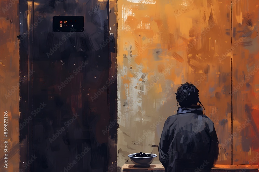 Solitary Patient Checking Blood Pressure While Waiting in Moody,Abandoned Room Solitary Patient Checking Blood Pressure While Waiting in Moody,Abandoned Room