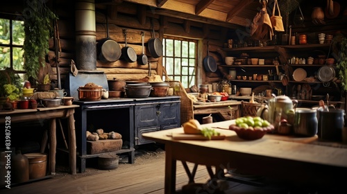 wooden blurred log cabin interior