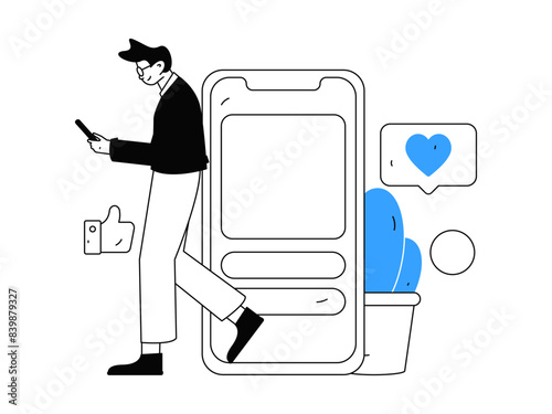 Virtual characters social communication concept business flat vector hand drawn illustration
