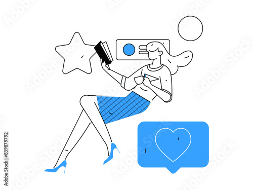 Virtual characters social communication concept business flat vector hand drawn illustration
