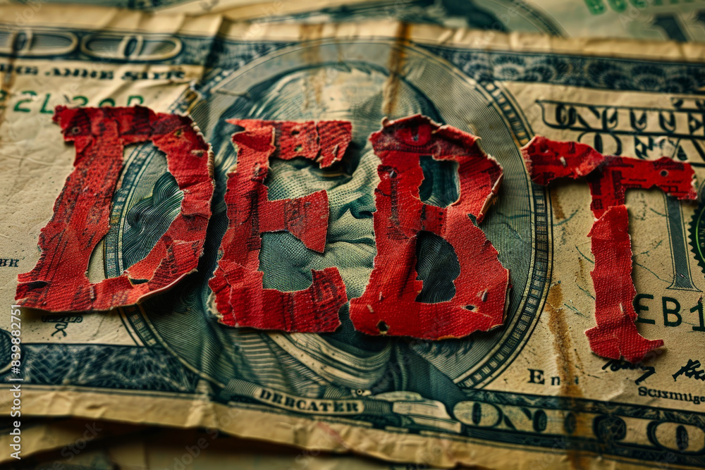 Obraz premium Debt text on dollar money. finance and investment concept