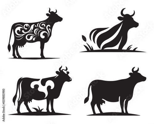 Vector silhouettes of Cow Set