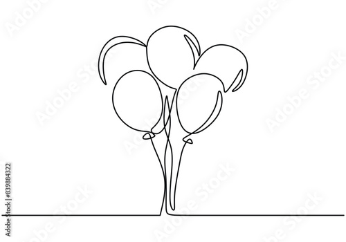Balloons continuous line drawing. Holiday festive present birthday gift concept vector illustration.