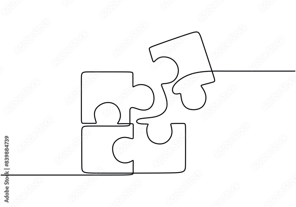 Puzzle pieces continuous line drawing. Problem solving solution business concept Vector illustration Puzzle pieces continuous line drawing. Problem solving solution business concept Vector illustration