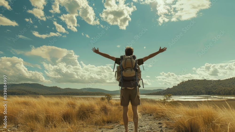 man with open arms, enjoying the freedom and vastness of the landscape generative ai man with open arms, enjoying the freedom and vastness of the landscape generative ai