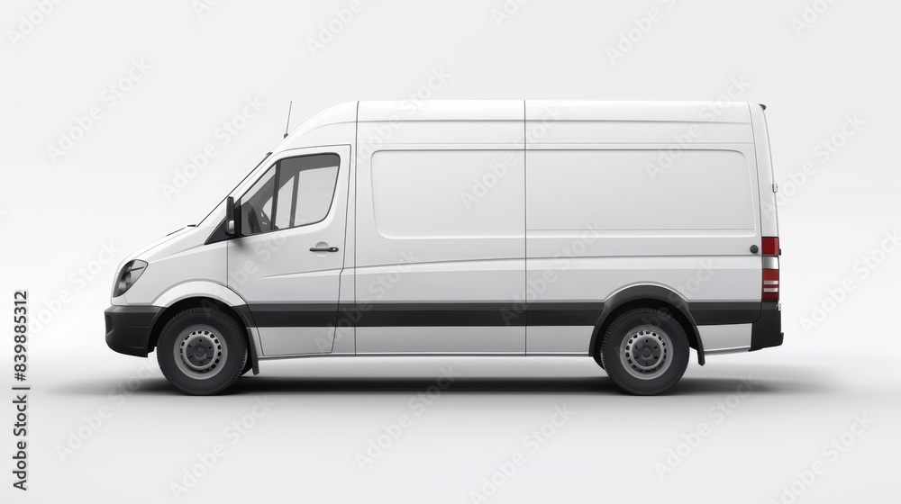 White Commercial Cargo Van Side View, Generative AI White Commercial Cargo Van Side View, Generative AI