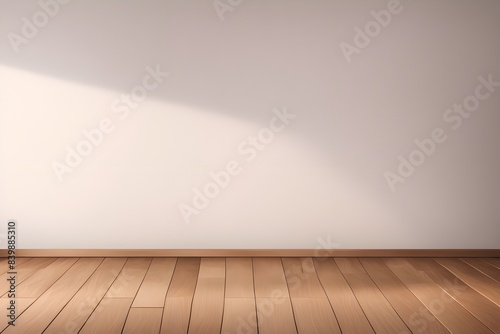 Wooden floor and cream wall background. Generative ai © Bestocker