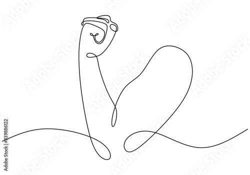 Arm shows bicep fist hand continuous line drawing. Fitness and gym concept vector illustration.