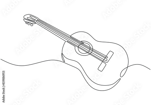 Guitar continuous line drawing. Music instrument concept. Vector illustration minimalist design.