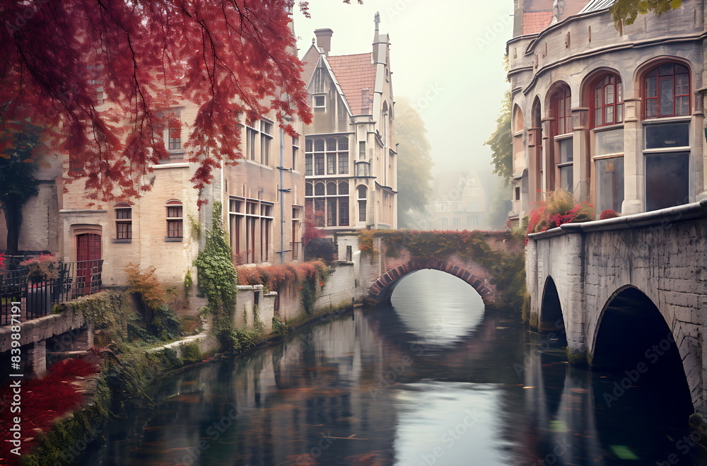 Naklejka premium a boat along a narrow canal as the building, generative ai