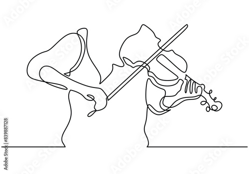 Woman plays violin continuous line drawing. Music orchestra concept. Minimalist vector illustration.